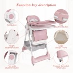 6M-3Y Convertible Baby High Chair Rocker, Foldable, 5-Point Harness, Removable 2-Tier FDA Tray, Silent Lock Wheels